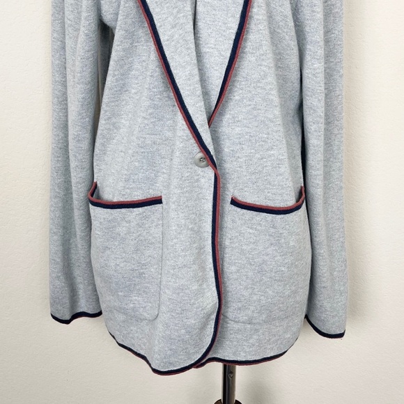 J. Crew Boyfriend Sweater Blazer with Contrast Trim in Heather Grey Rock Red - Picture 4 of 11